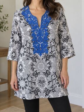 Roller Rabbit Tunic with Blue Embroidery Sz. S
